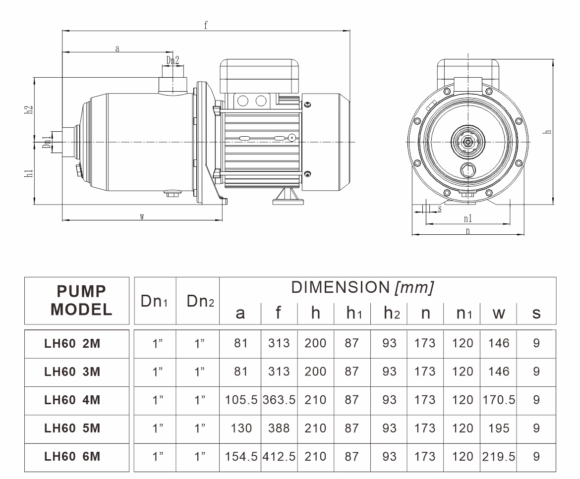 LH 60系列 外形尺寸图（50Hz）