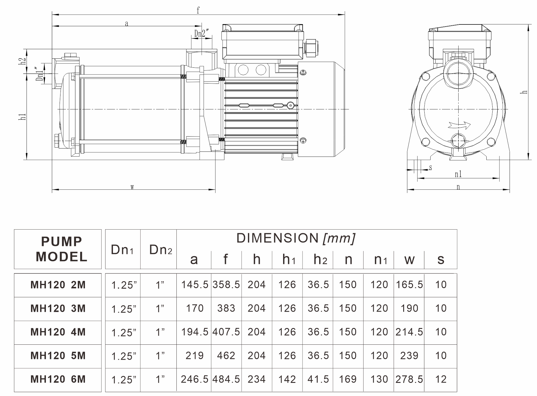 MH 120系列 安装尺寸图（50Hz）