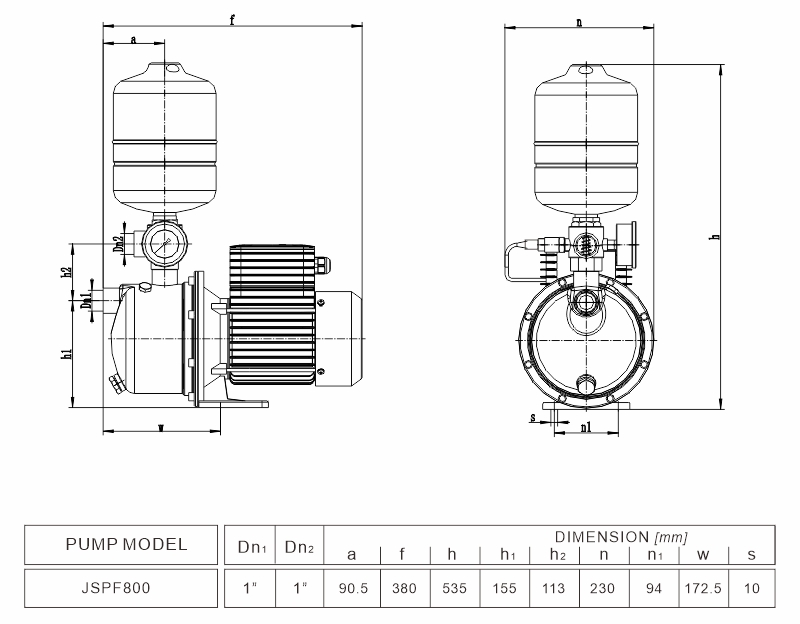 JSPF800 安装尺寸图 60Hz