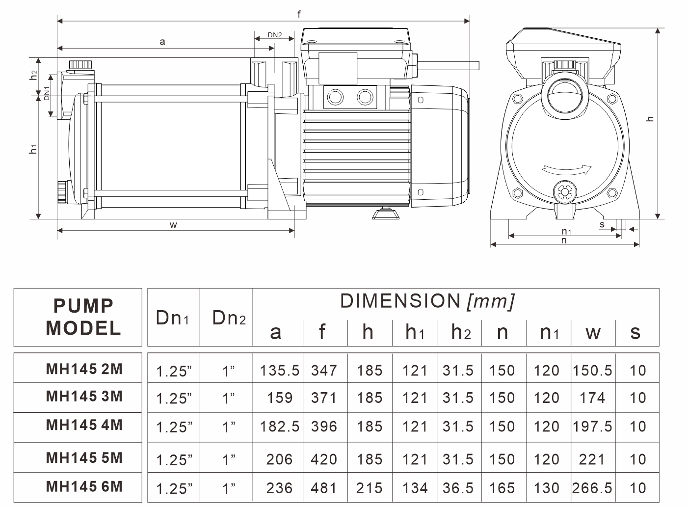 MH 145系列 安装尺寸图（60Hz）