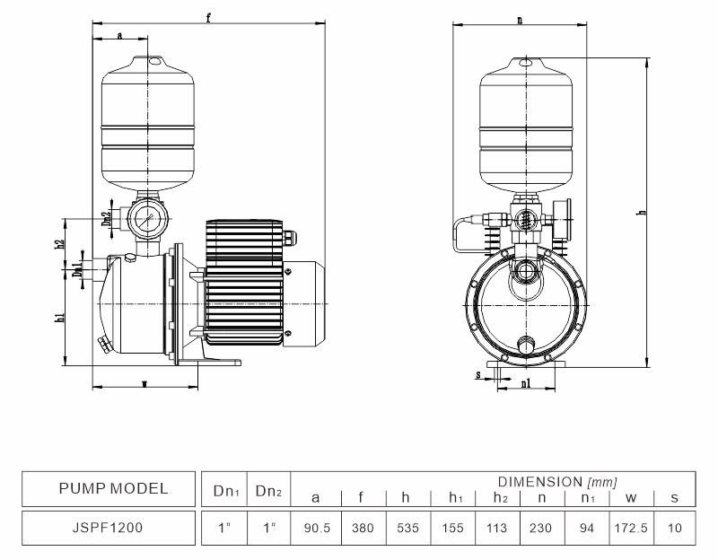 JSPF1200 安装尺寸图 60Hz