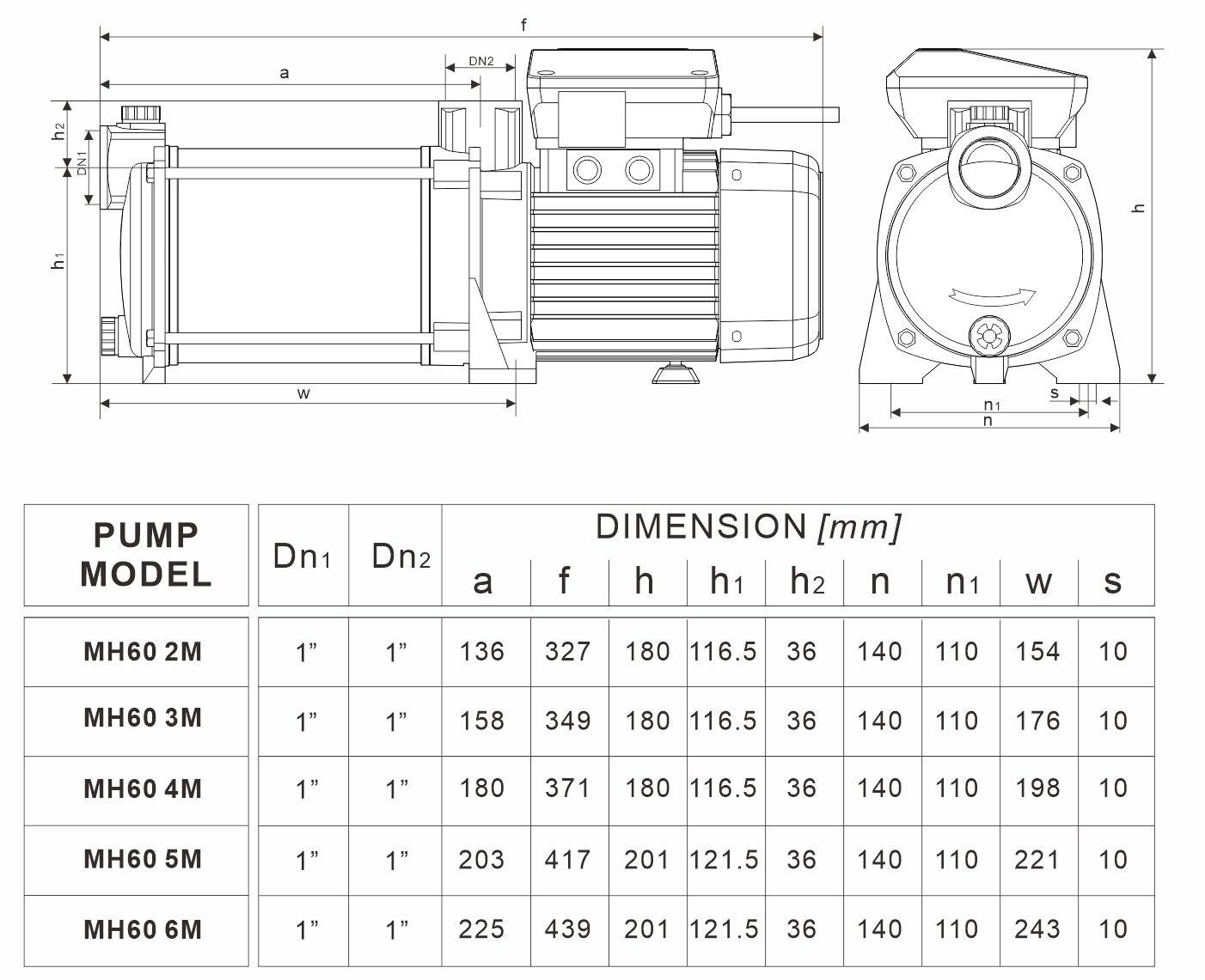MH 60系列 安装尺寸图（60Hz）