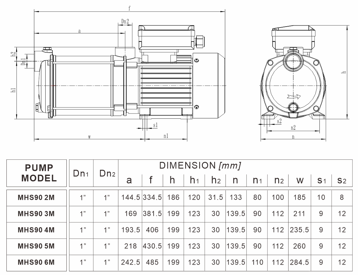 MHS 90系列 安装尺寸图（50Hz）