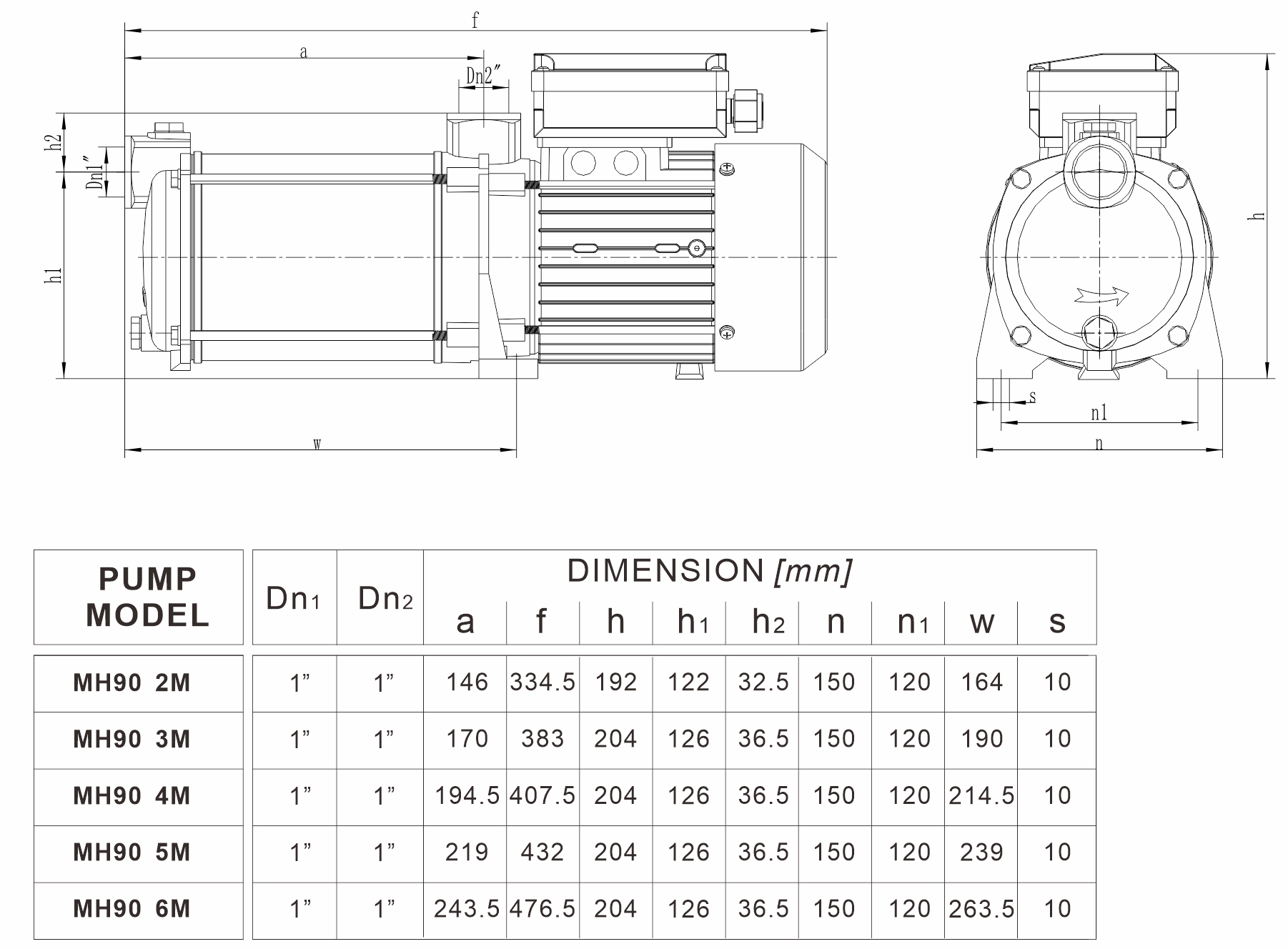 MH 90系列 安装尺寸图（50Hz）