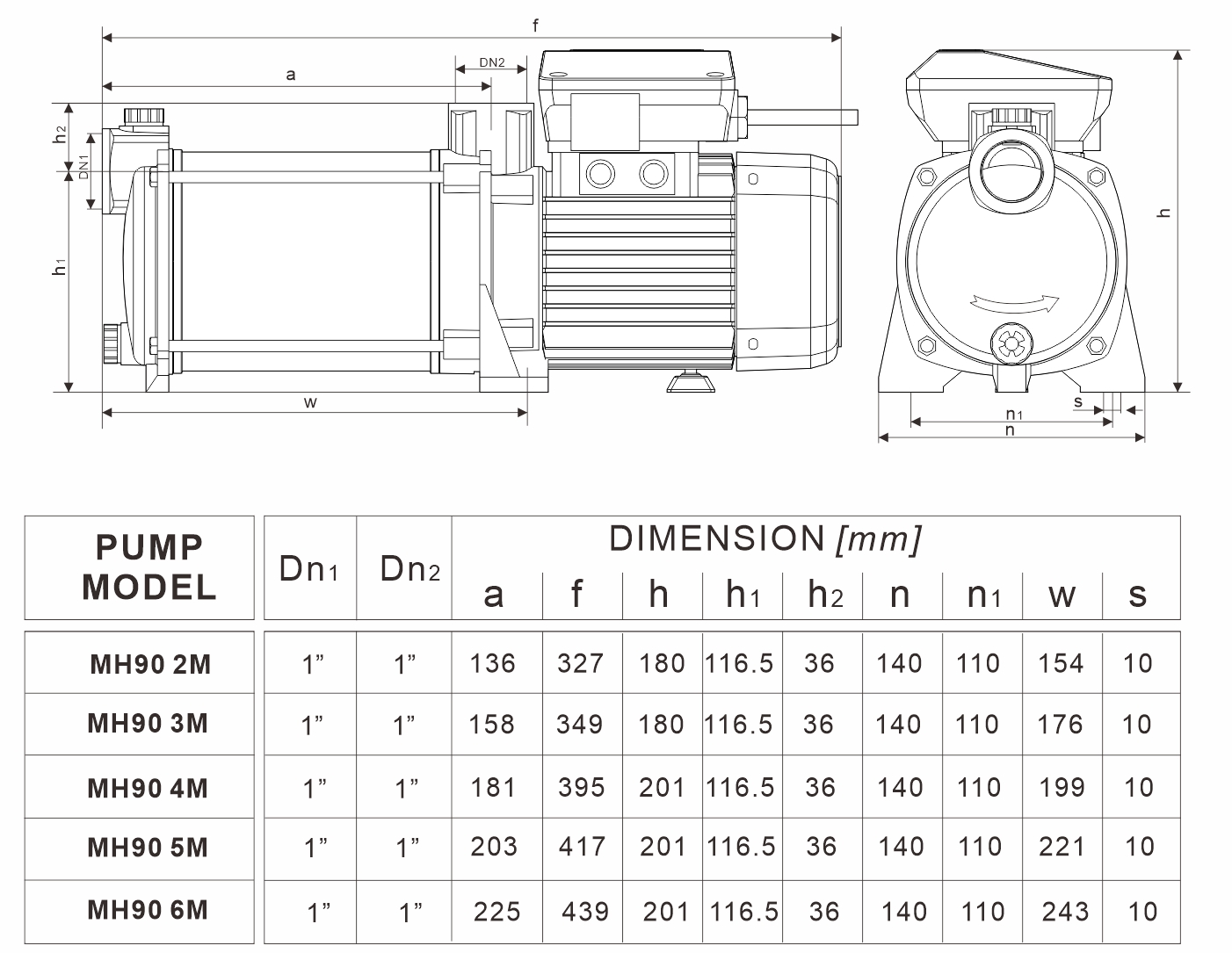 MH 90系列 安装尺寸图（60Hz）