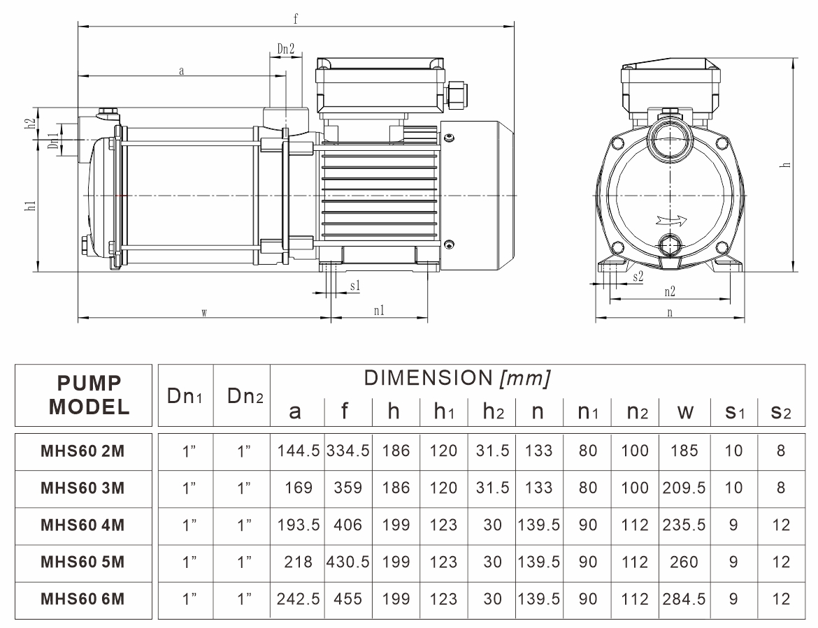 MHS 60系列 安装尺寸图（50Hz）