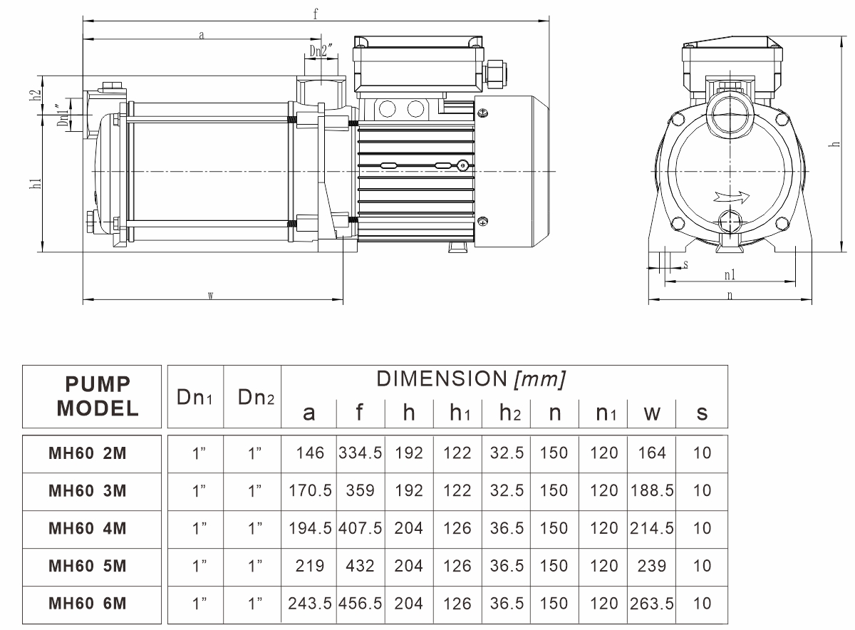 MH 60系列 安装尺寸图（50Hz）