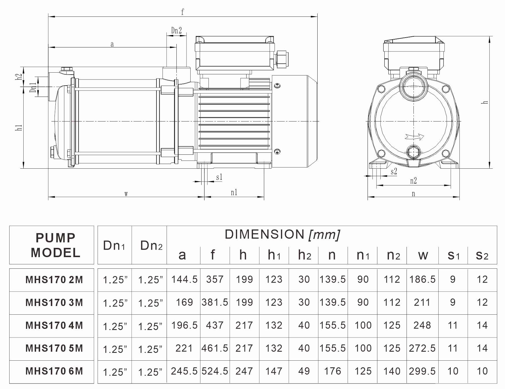 MHS 170系列 安装尺寸图（50Hz）